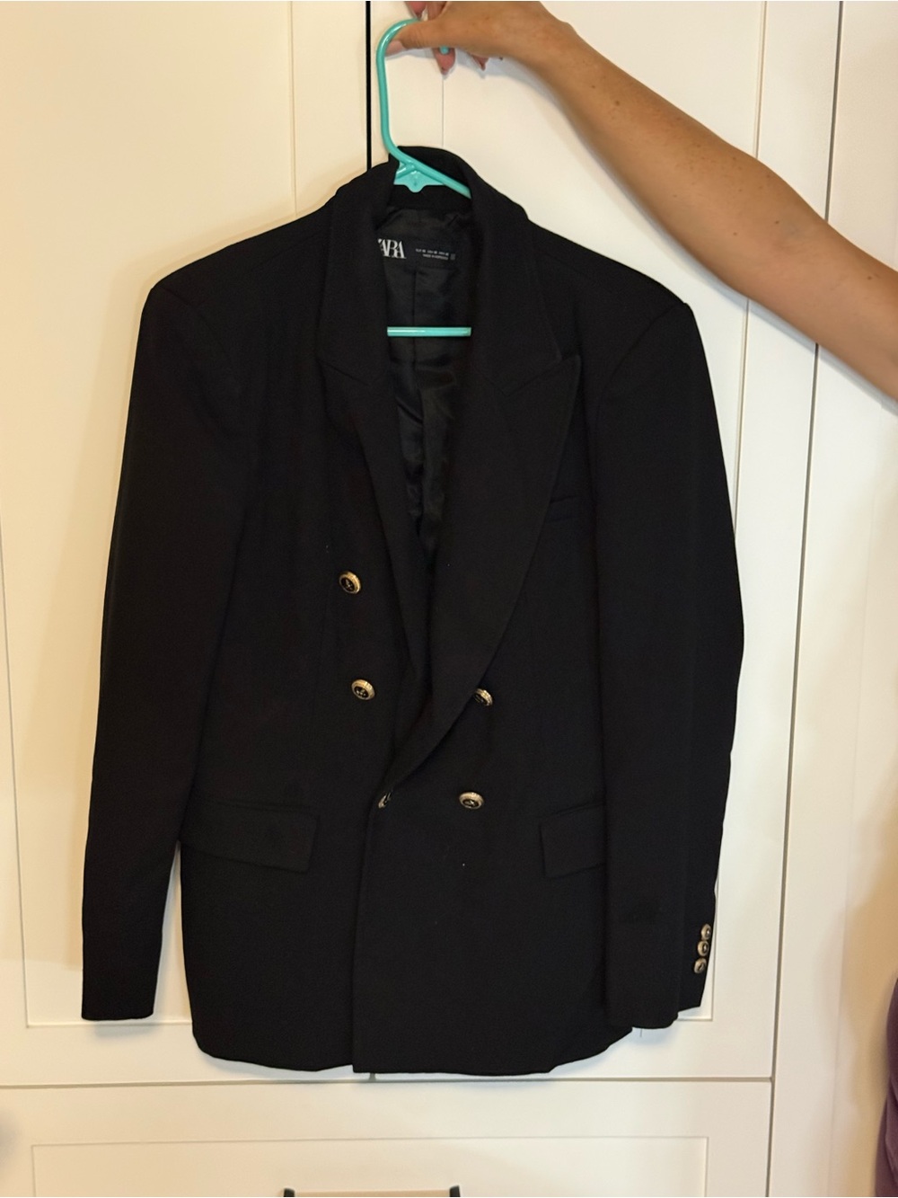 Zara Black Double-Breasted Blazer with Gold Buttons